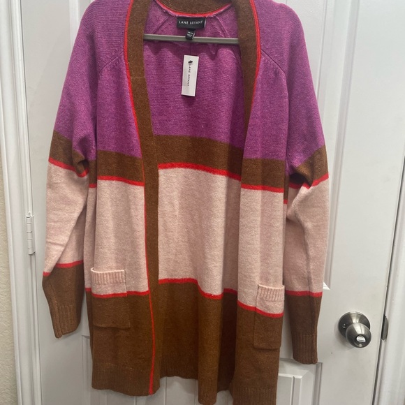 Lane Bryant Purple/Pink/Brown Striped Open Cozy Cardigan Sweater Size 14/16 NWT - Picture 3 of 8